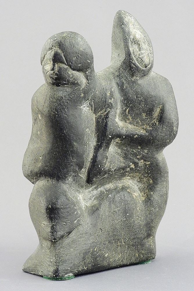 Inuit Sculpture signed Piyoyoa, 6 5/8" "The Couple" w/Original Receipt.: Inuit Sculpture signed Piyoyoa, 6 5/8" "The Couple" w/Original Receipt.