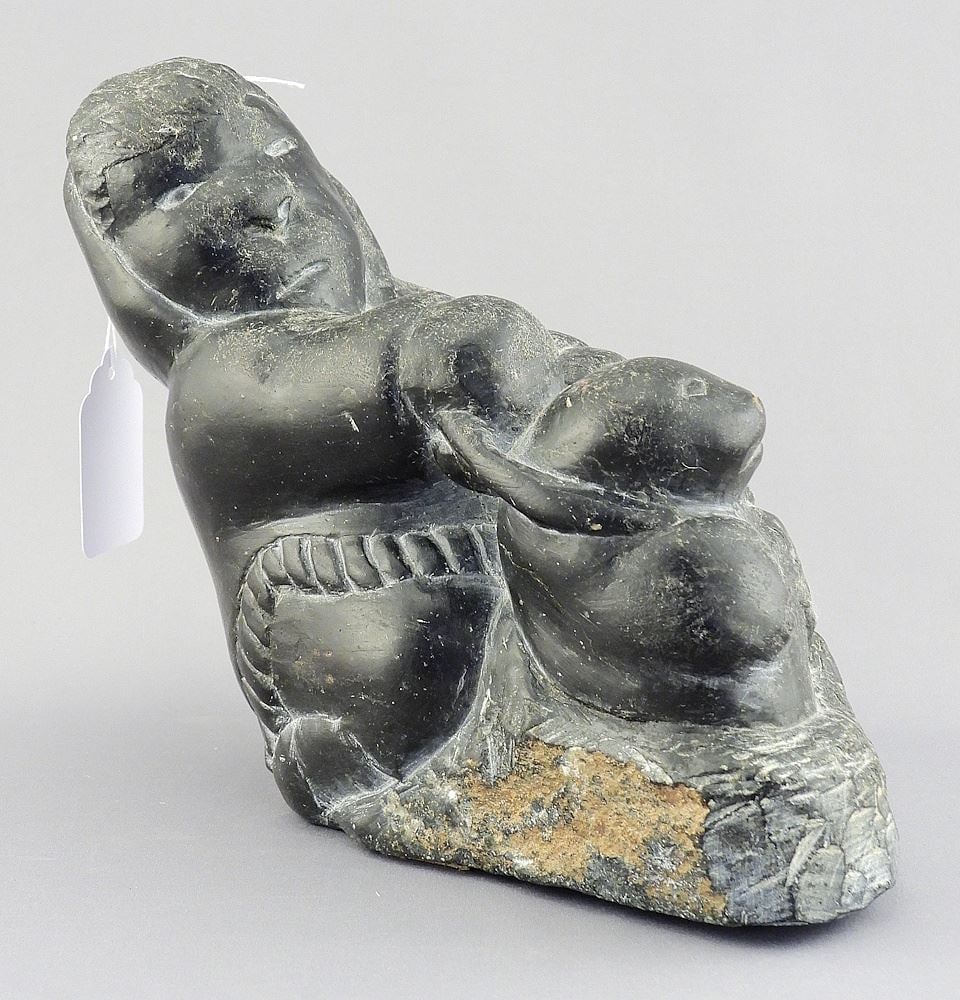 Inuit Sculpture by Johnny Inukpuk, 8 1/2"L "Hunter & Seal" w/Original Tag. (1 of 5)