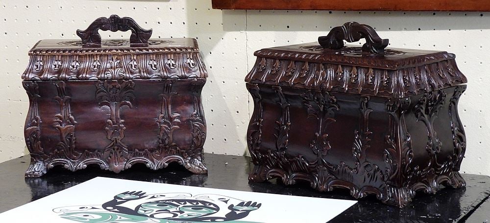 Two Southeast Asian Mahogany Jewelry Boxes, 9 x 12 x 7": Two Southeast Asian Mahogany Jewelry Boxes, 9 x 12 x 7"