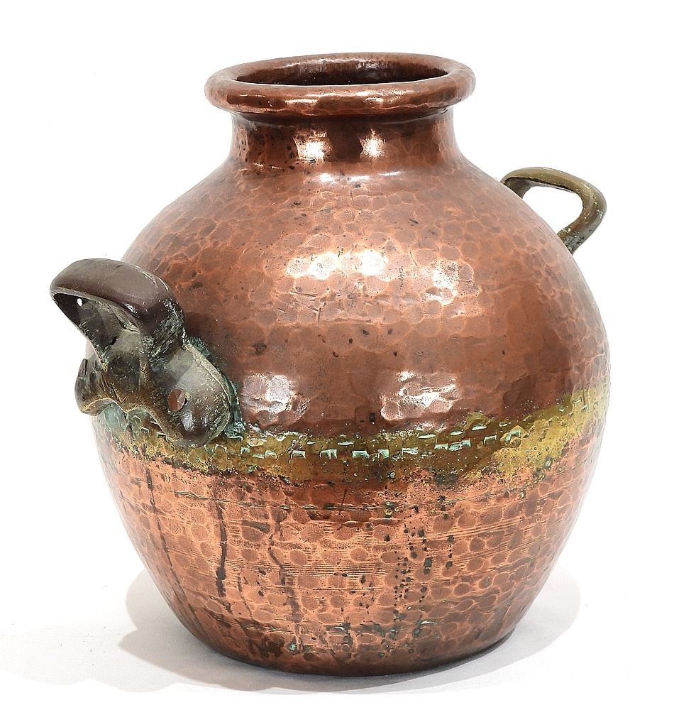 Egyptian Copper Double Handled Vessel, 14 1/2". (1 of 3)