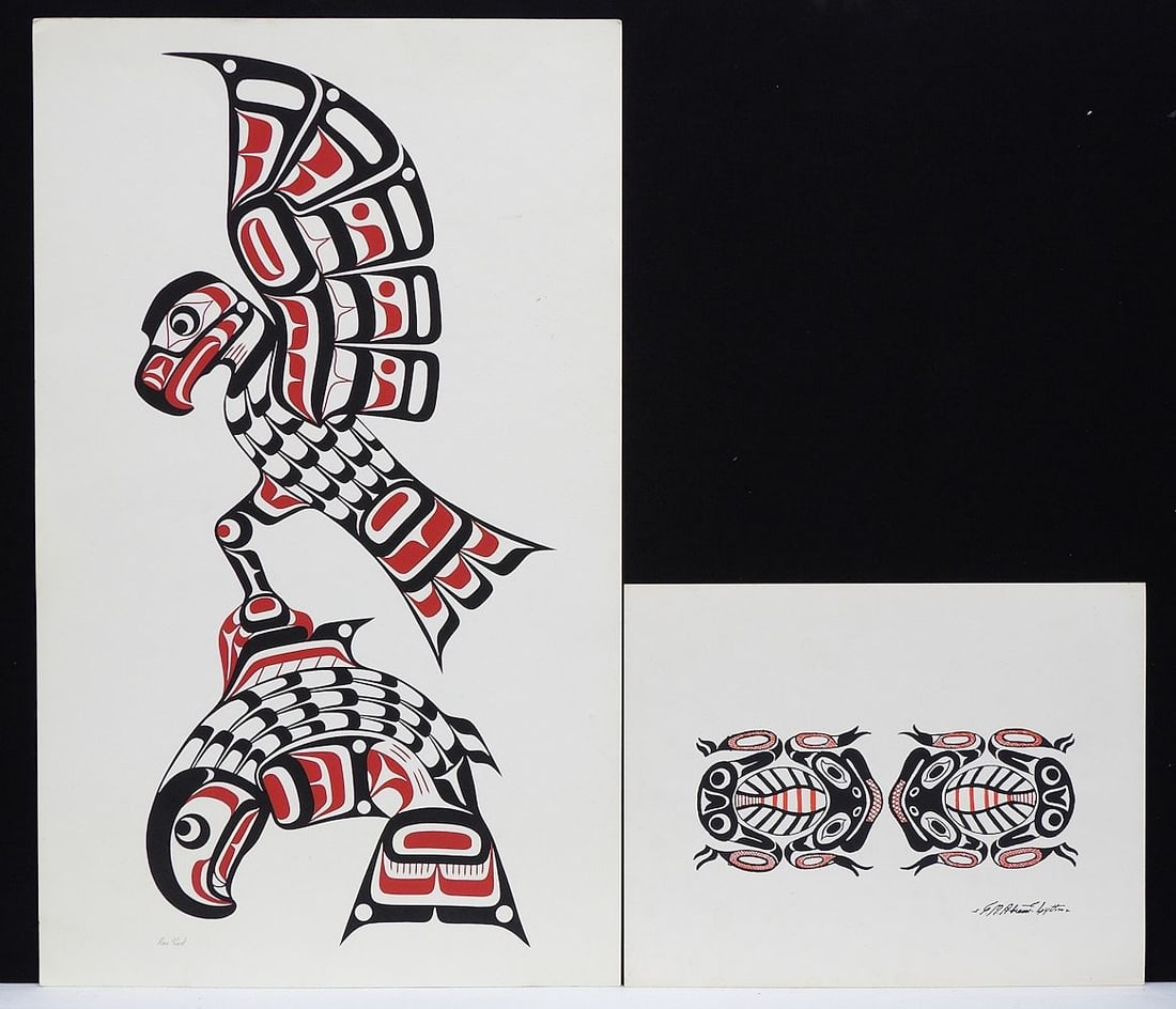 Two Northwest Coast Serigraph signed Ross Hunt & G.M. Abram, Larger 23 x 14", "Frog" & "Eagle". (1 of 6)