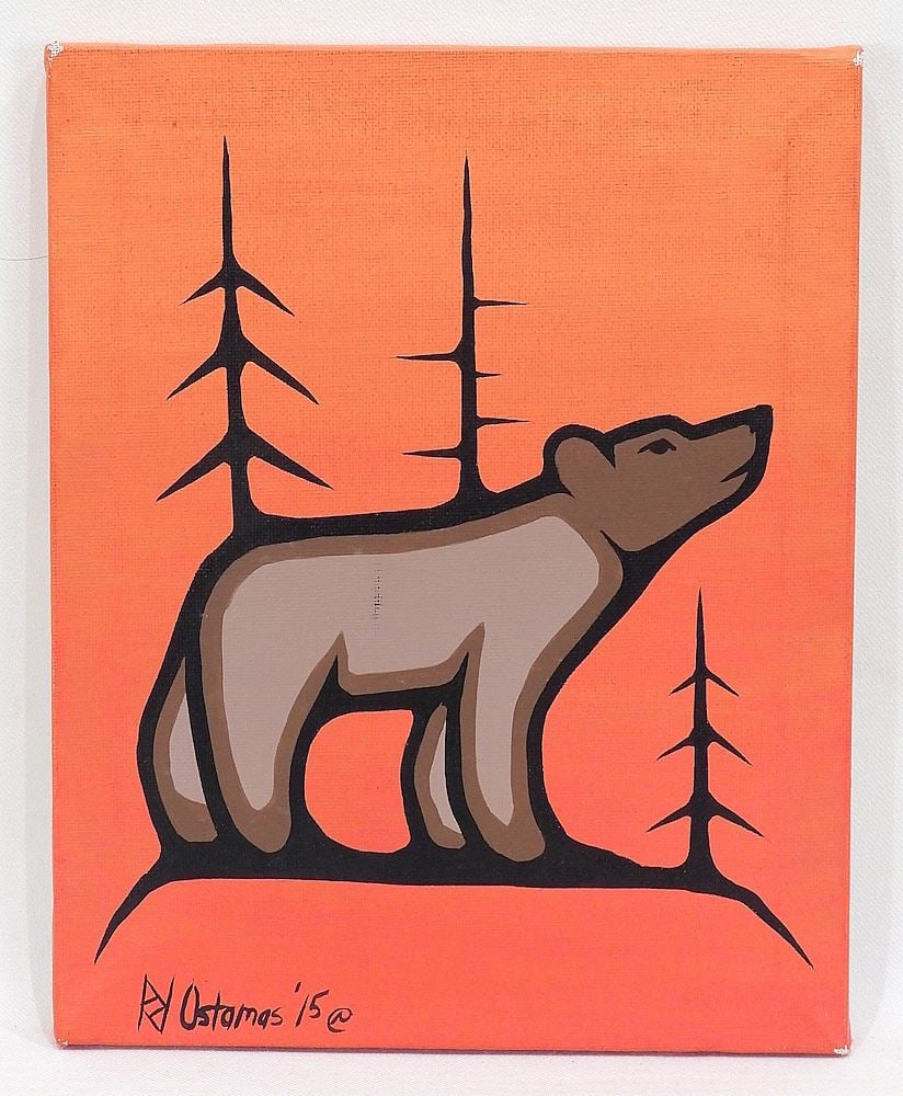 Acrylic on Canvas signed Rod Ostamas 15', 10 x 8", "Bear Gazing Upwards".: Acrylic on Canvas signed Rod Ostamas 15', 10 x 8", "Bear Gazing Upwards".