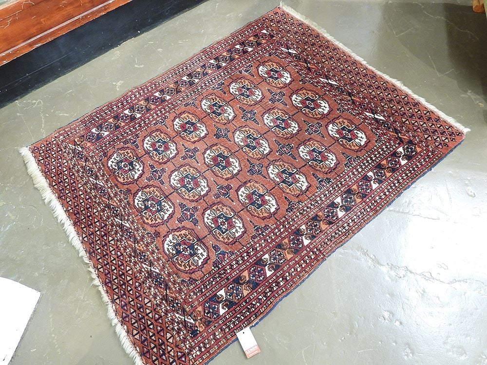 Old Turkmen Bokhara Wool & Silk Carpet. (1 of 2)