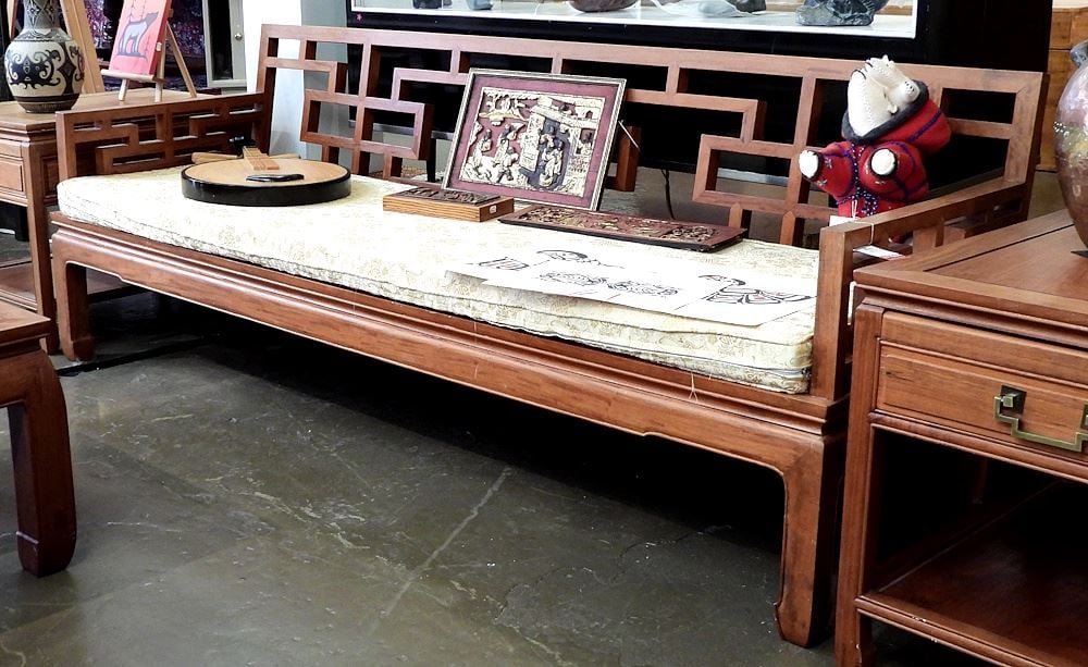 George Zee & Co. Hong Kong Teak Fretwork Settee. (1 of 3)