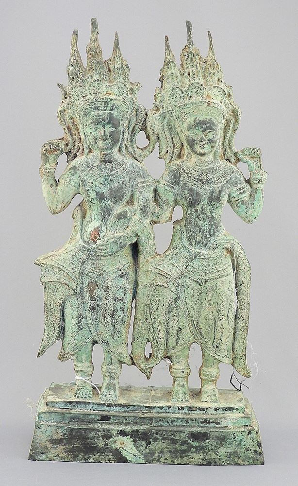 Thai Verdigris Bronze Sculpture of Deities, 14"h. (1 of 3)