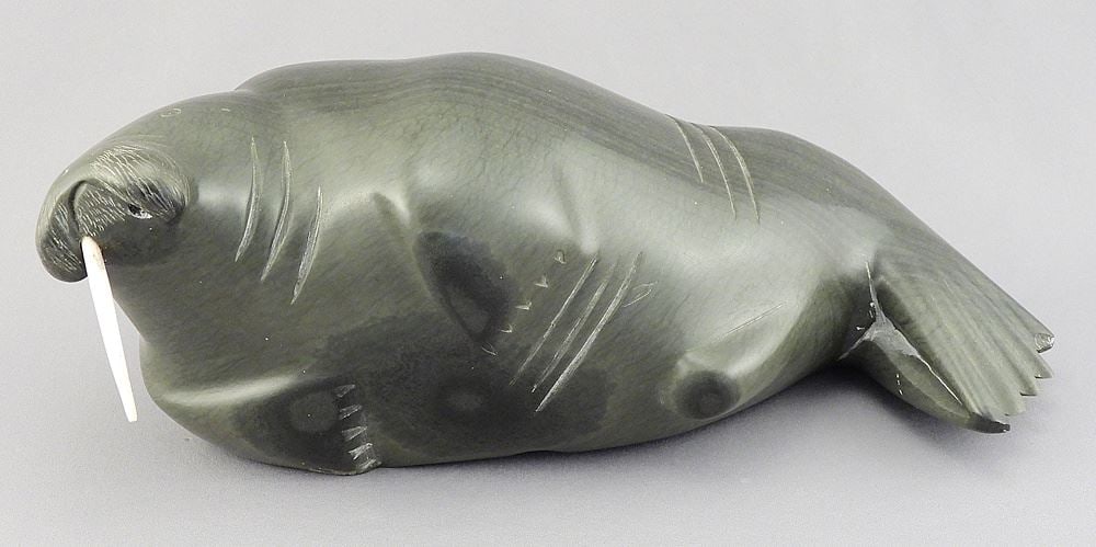Unsigned Inuit Stone Walrus Carving, 9 3/4"L. (1 of 5)