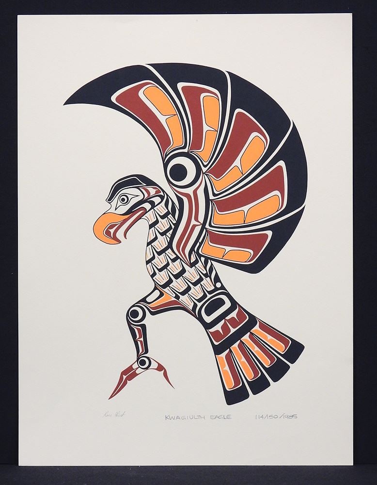 Kwagiulth Serigraph signed Ross Hunt , 19 1/2 x 14 1/2", "Kwagiulth Eagle " #114/150/1985. (1 of 3)