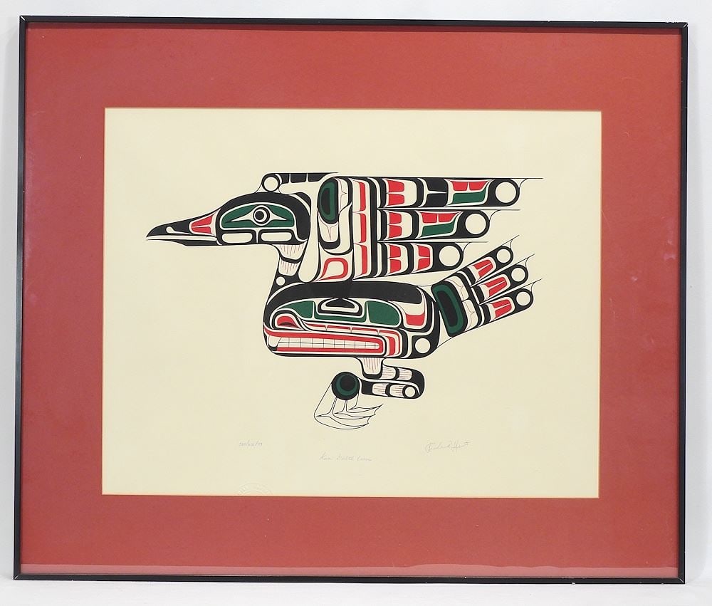Kwagiulth Serigraph signed Richard Hunt, 18 x 23", "Kwa-Gulth Loon" #580/600/79.: Kwagiulth Serigraph signed Richard Hunt, 18 x 23", "Kwa-Gulth Loon" #580/600/79.
