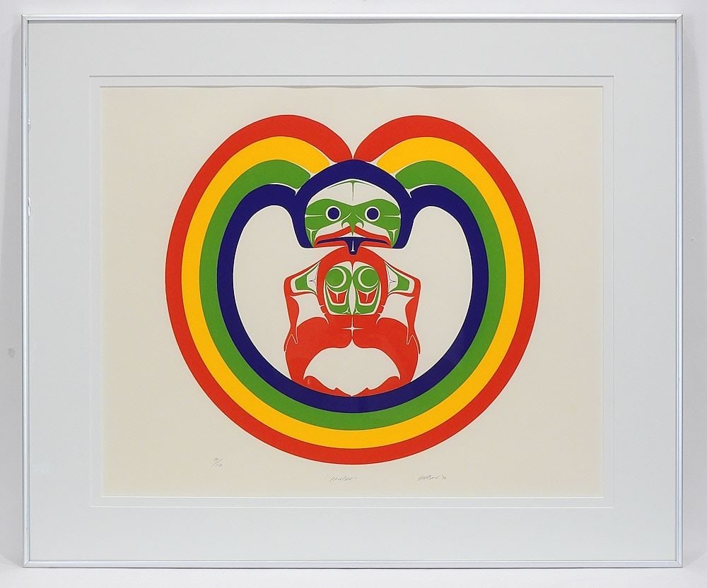Nuu-Chah-Nulth Serigraph signed A. (Art) Thompson '75, 17 1/2 x 21 1/4" , "Rainbow" #99/112.: Nuu-Chah-Nulth Serigraph signed A. (Art) Thompson '75, 17 1/2 x 21 1/4" , "Rainbow" #99/112.