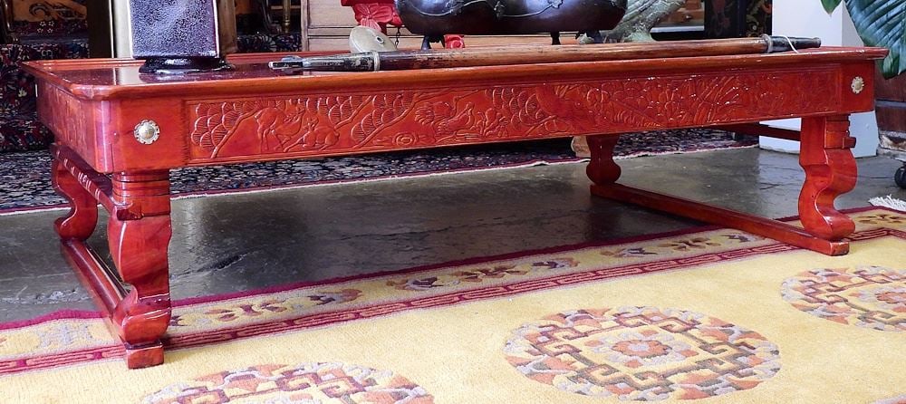 Japanese Carved & Lacquered Folding Tea Table, 48"L. (1 of 3)