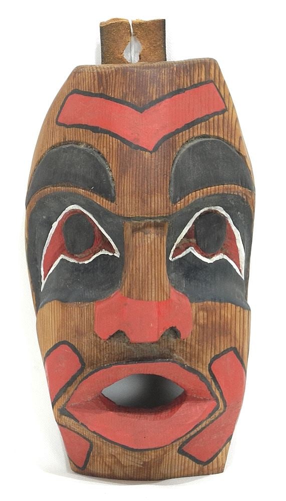 Squamish Cedar Mask signed Jim Paull , 9 5/8"h, "Human". (1 of 3)