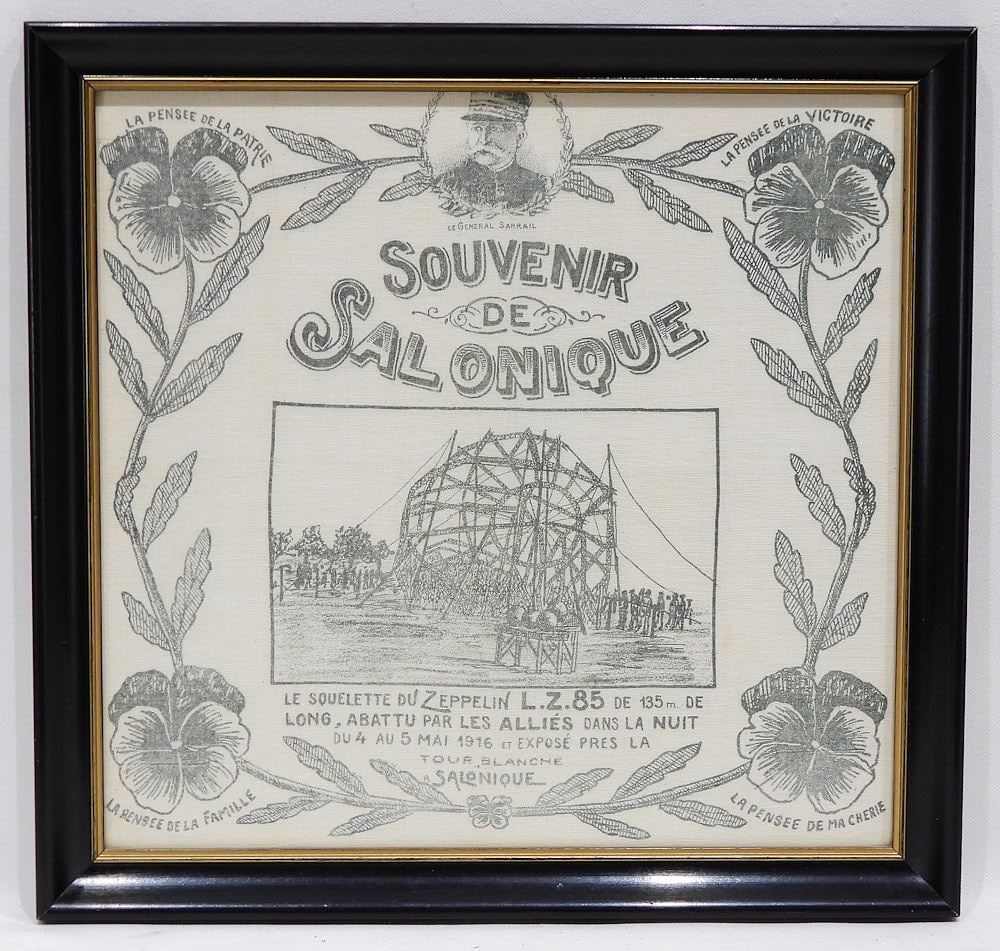 Silk Kerchief "Souvenir DeSalonique" May 4/5 1916, 11 1/4 x 11 3/4". (1 of 2)