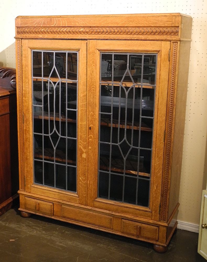 Early 20th C. Oak Double Door Bookcase, 59 1/2"h. (1 of 3)