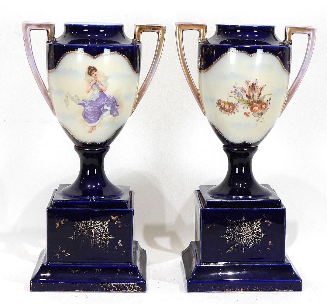 Pair of Victoria Carlsbad Porcelain Urns, 14 1/8"h. (1 of 4)