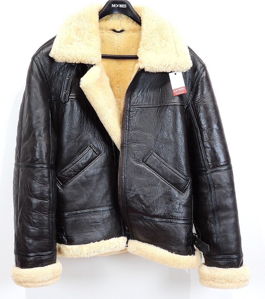 Gents Brown Leather Sheepskin Lined Bomber Jacket, Size L. (1 of 2)