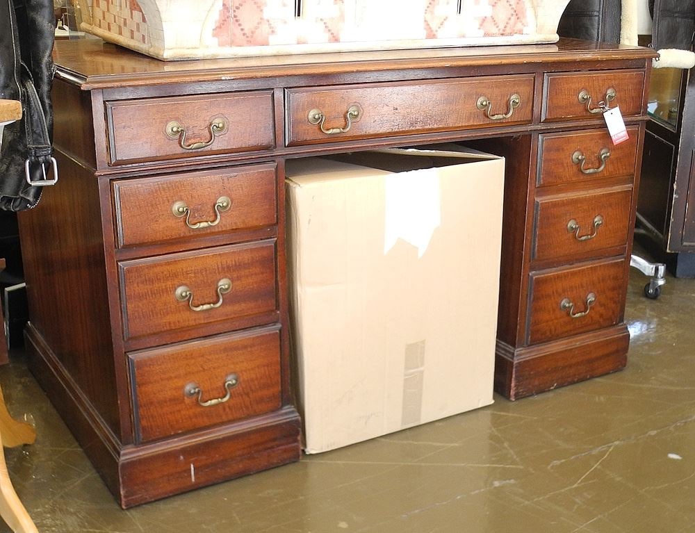 Mahogany Double Pedestal Writing Desk, 48"L. (1 of 2)
