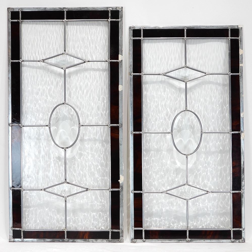 Two Leaded Glass Panels, 29 1/2"h & 32"h x 15 1/2"w. (1 of 3)