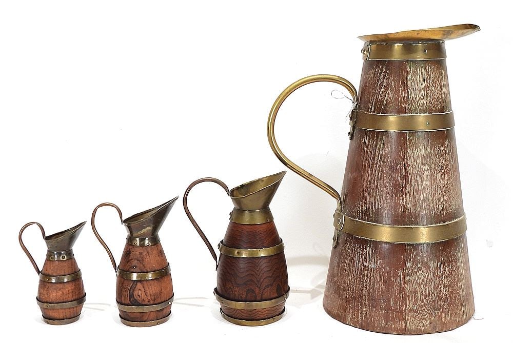 Four Oak & Brass Ale Measures, 5 - 14 1/2"h. (1 of 3)