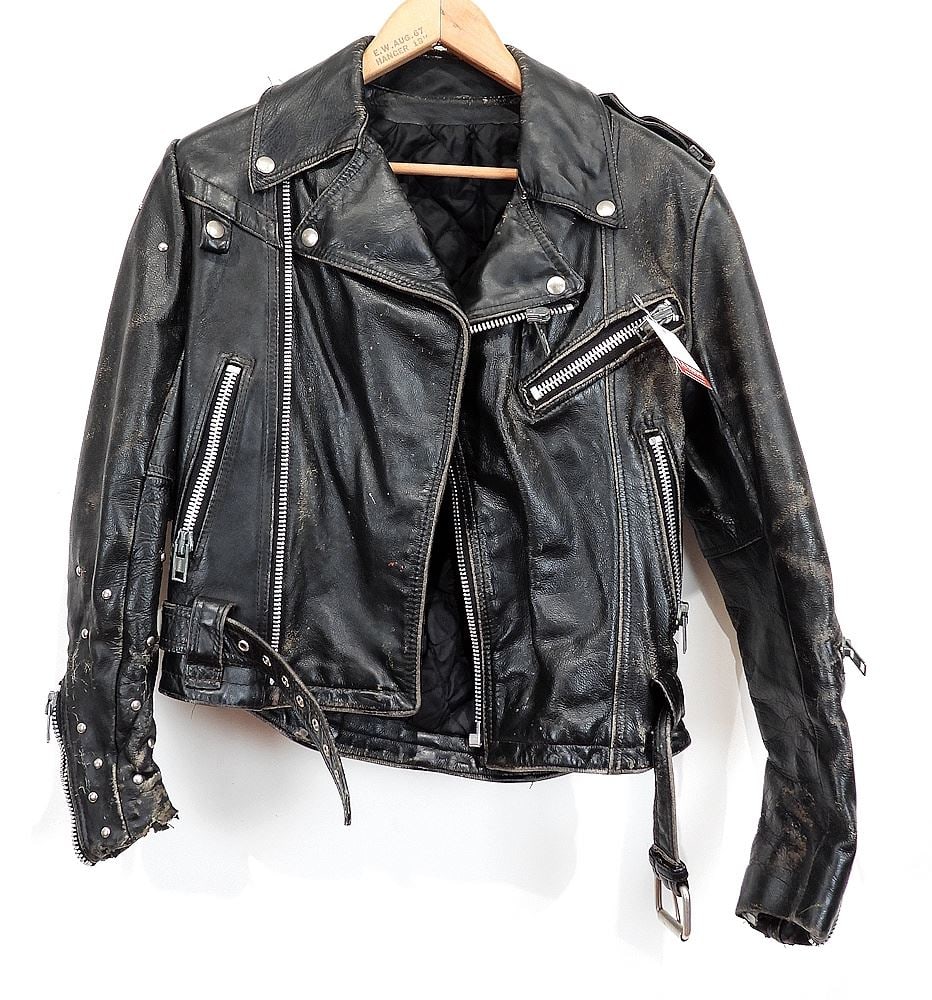Vintage Black Leather Motorcycle Jacket, Ladies Small. (1 of 3)