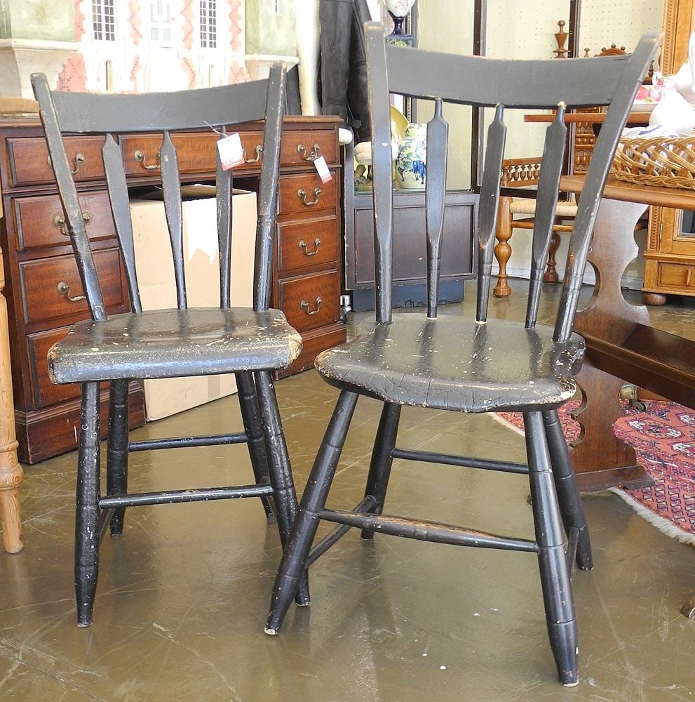 Pair of Black Painted Canadiana Arrow Back Side Chairs, 32"h. (1 of 2)
