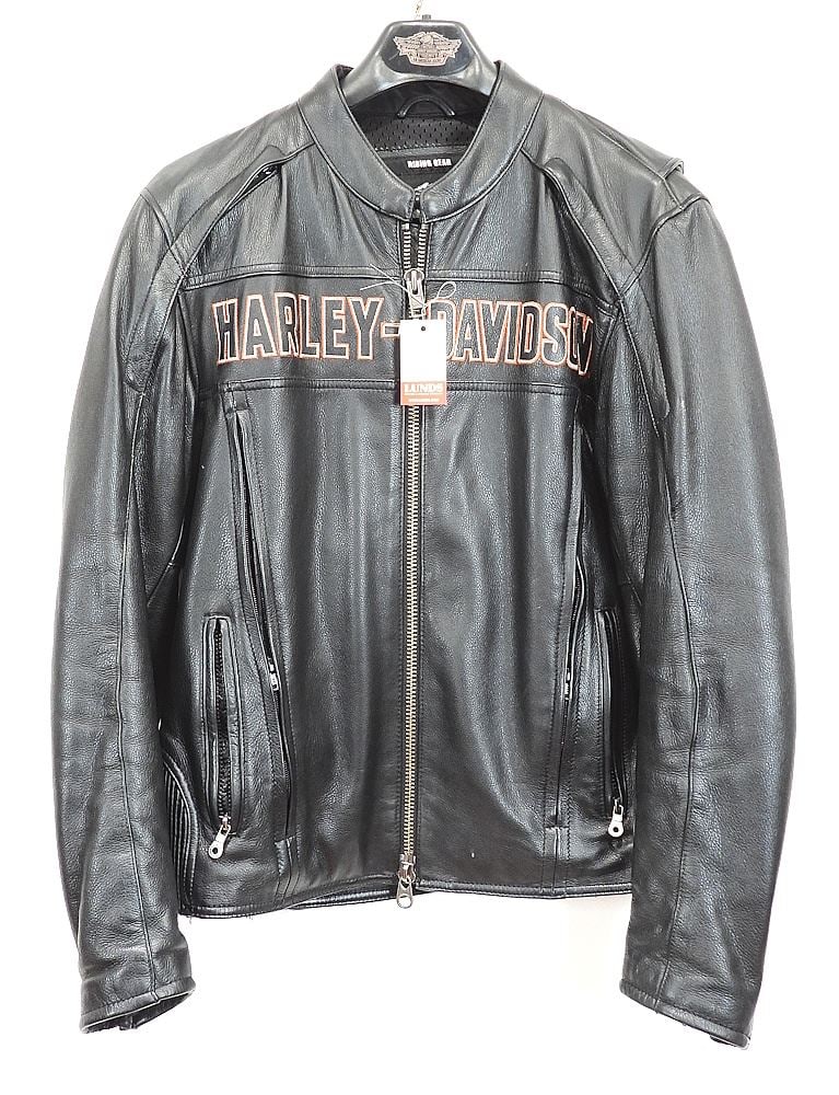 Gents Harley Davidson Embroidered Black Leather Jacket, Size L. (1 of 3)