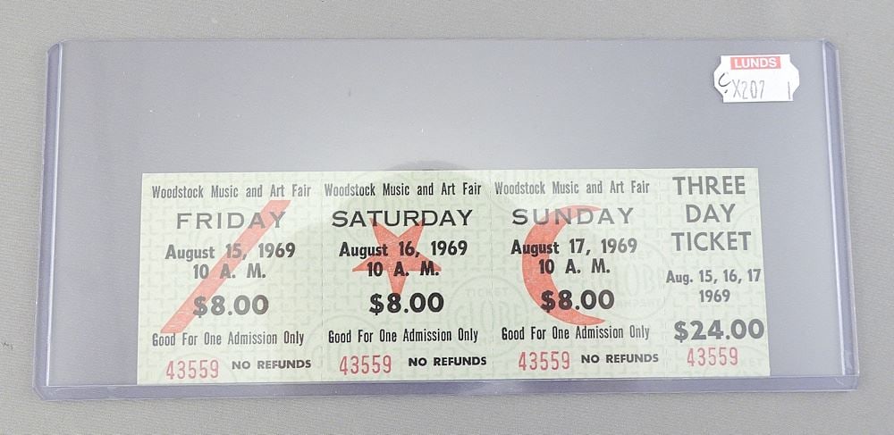 1969 Woodstock Music and Art Fair Three Day Ticket #43559. (1 of 3)