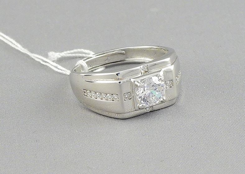 1CT CZ Simulated Diamond Man's Ring, Sterling w/White Gold Overlay, Adjustable Size. (1 of 3)