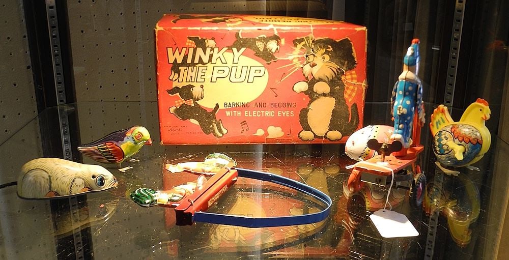 Collection of Vintage Wind-Up Toys & Winky the Pup in Original Box.: Collection of Vintage Wind-Up Toys & Winky the Pup in Original Box.