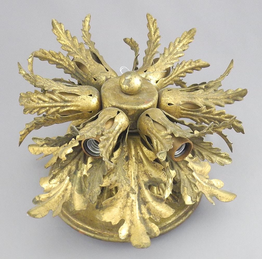 Gilt Leaf Designed Ceiling Fixture, 8". (1 of 3)