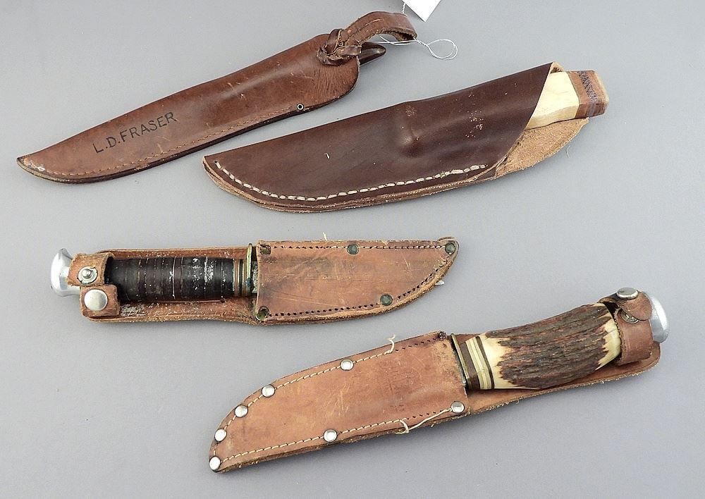 Four Old Hunting Knives w/Leather Sheaths, Approximately 8"L, CANADIAN BIDDERS ONLY. (1 of 3)