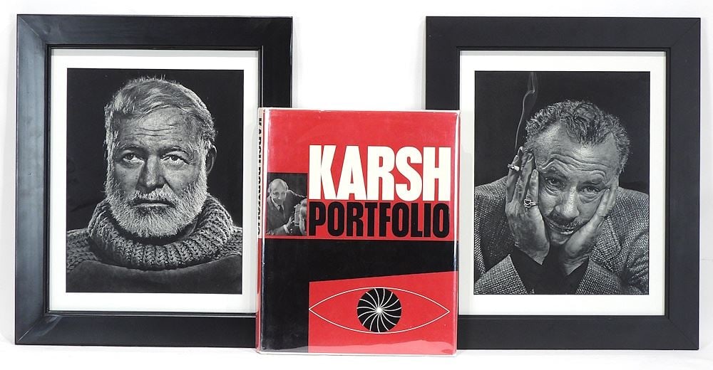 Two Karsh Portraits: Hemingway & Steinbeck, 11 1/2 x 9" w/Book "Karsh Portfolio". (1 of 4)