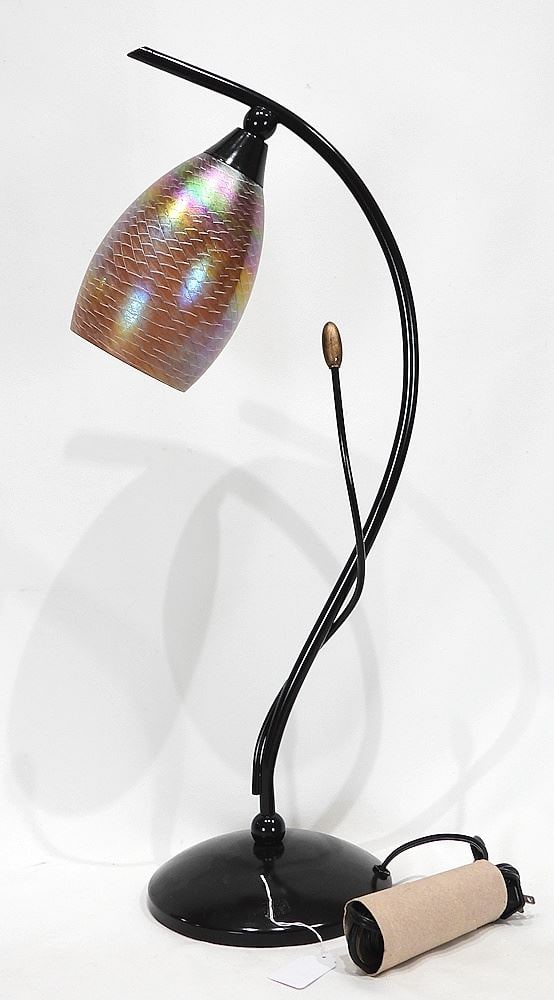 Contemporary Metal Work Table Lamp w/Iridescent Glass Shade, 24"h. (1 of 2)