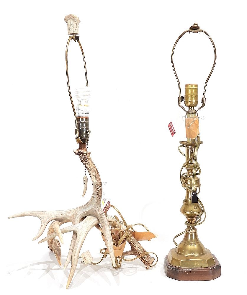 Antler Lamp (no shade) & Brass Candlestick Lamp, CANADIAN BIDDERS ONLY. (1 of 1)