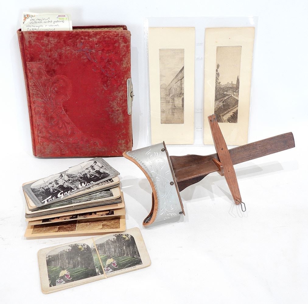 Collection of Victoria Regional Postcards/Other Stereoscopic Cards/ Two Etchings & Viewer. (1 of 4)