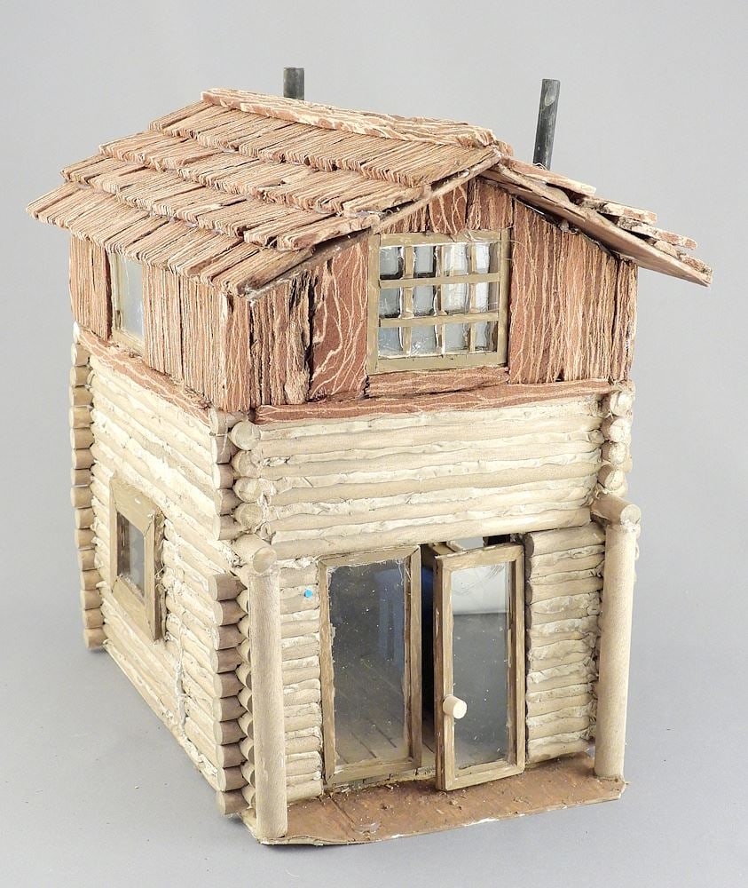 Folk Art Model Log Cabin, 8 7/8 x 9 x 6 1/2". (1 of 8)