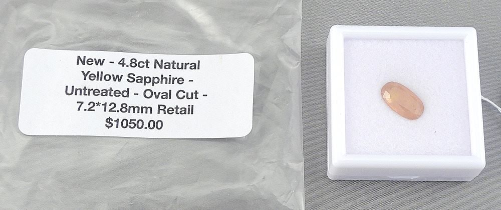 4.8ct Oval Cut Natural Yellow Sapphire, 12.8mm.: 4.8ct Oval Cut Natural Yellow Sapphire, 12.8mm.