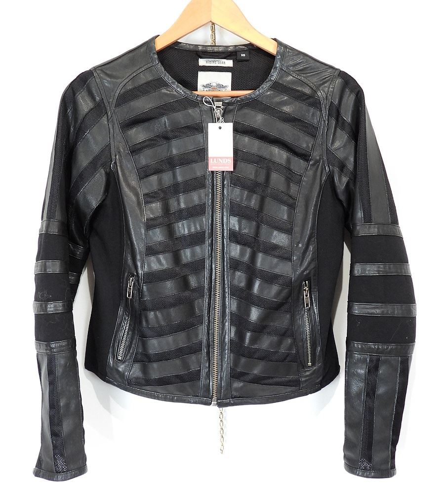 Harley Davidson Ladies Leather & Nylon Motorcycle Jacket, Size XS. (1 of 3)
