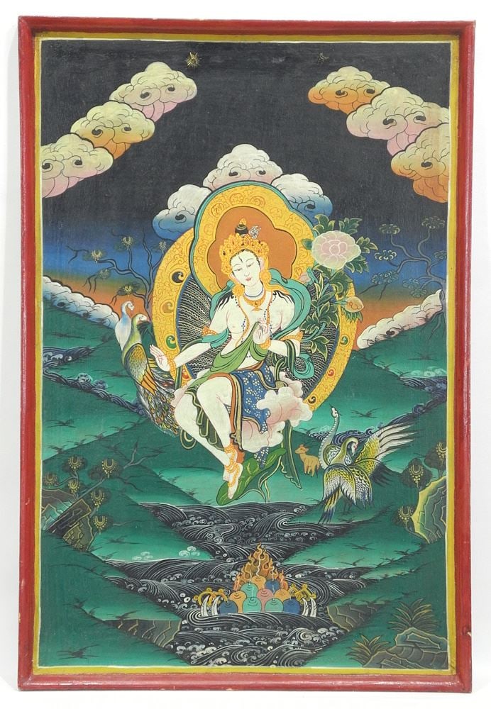 Chinese Mixed Media on Panel, 24 x 16", "Green Tara". (1 of 1)