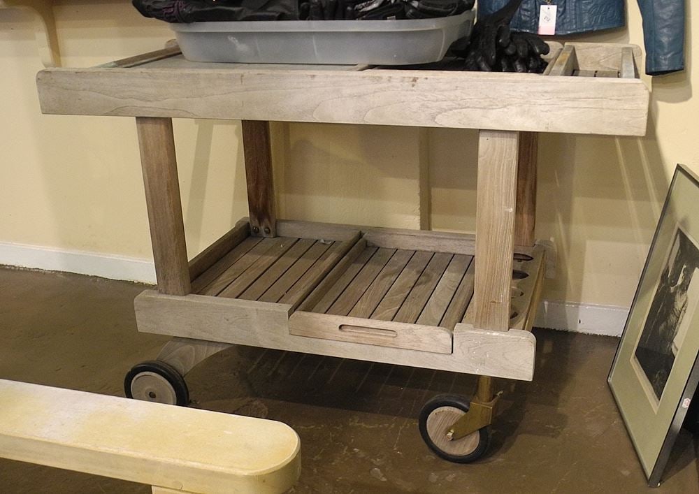 Tile Inset Teak Outdoor Trolley (49"L) & Teak Low Table, 40"L. (1 of 3)