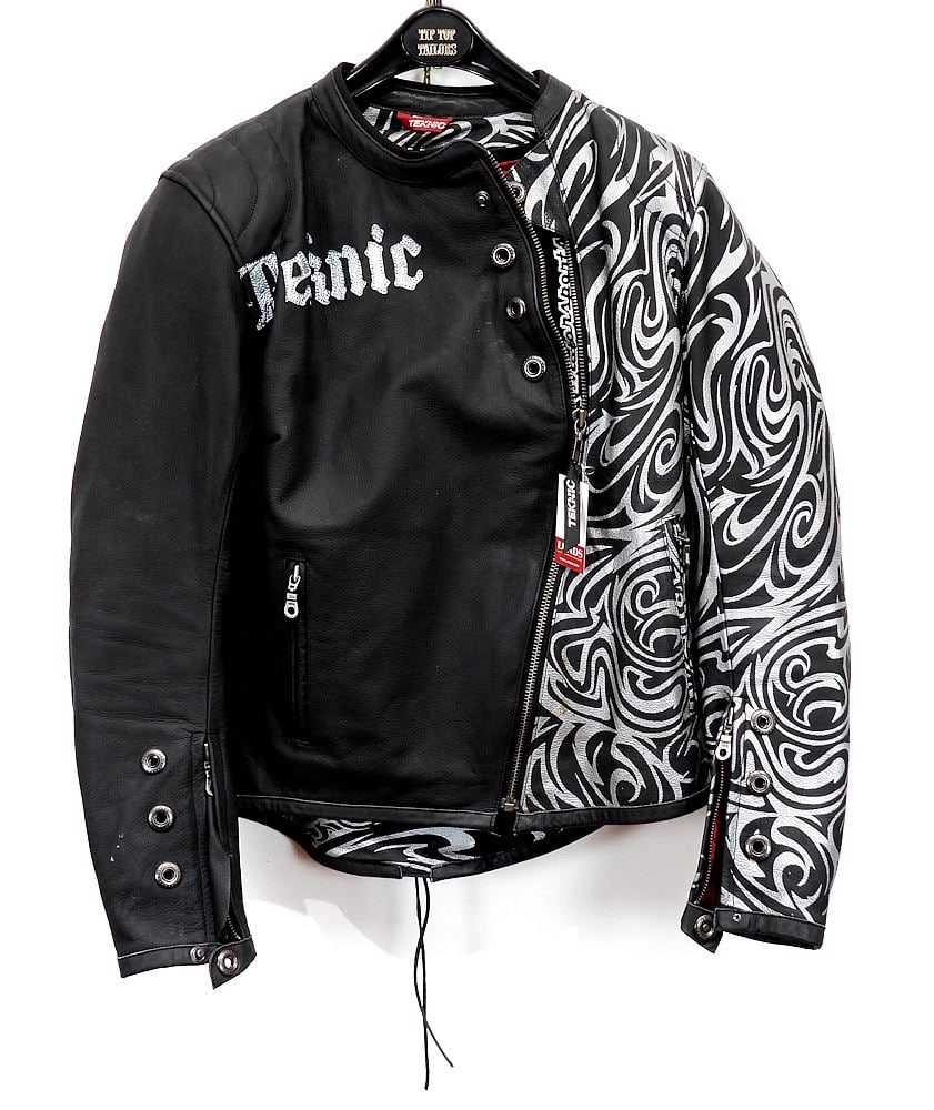 Teknic TK Motorsports Stenciled Leather Motorcycle Jacket, Size 6. (1 of 3)