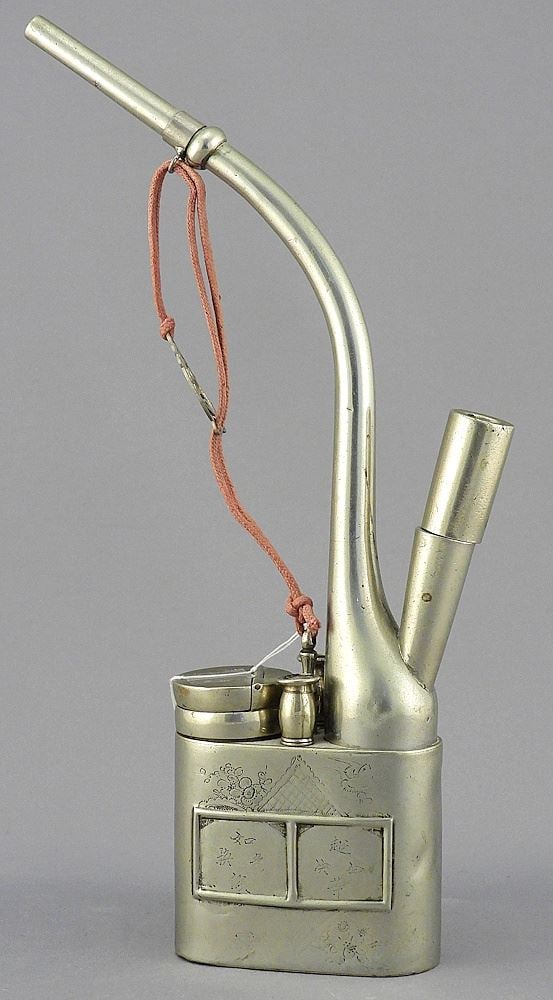 Late 19th C. Chinese Cupronickel Water Pipe, 10 1/4"h. (1 of 2)
