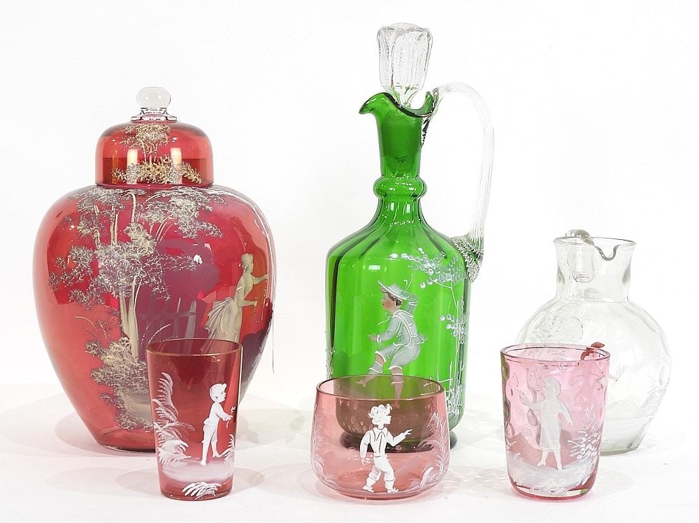 Collection of 19th C. Mary Gregory Glass Wares, 2 3/8 - 10 7/8"h. (1 of 4)