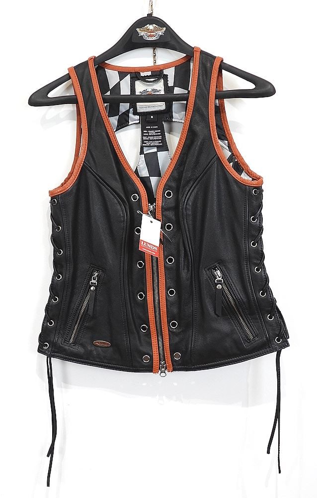Ladies Harley Davidson Black Leather Vest, Small. (1 of 3)