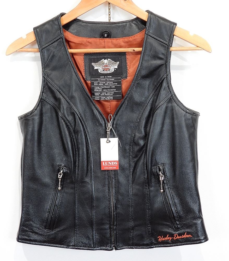 Ladies Harley Davidson Black Leather Vest, Small. (1 of 3)