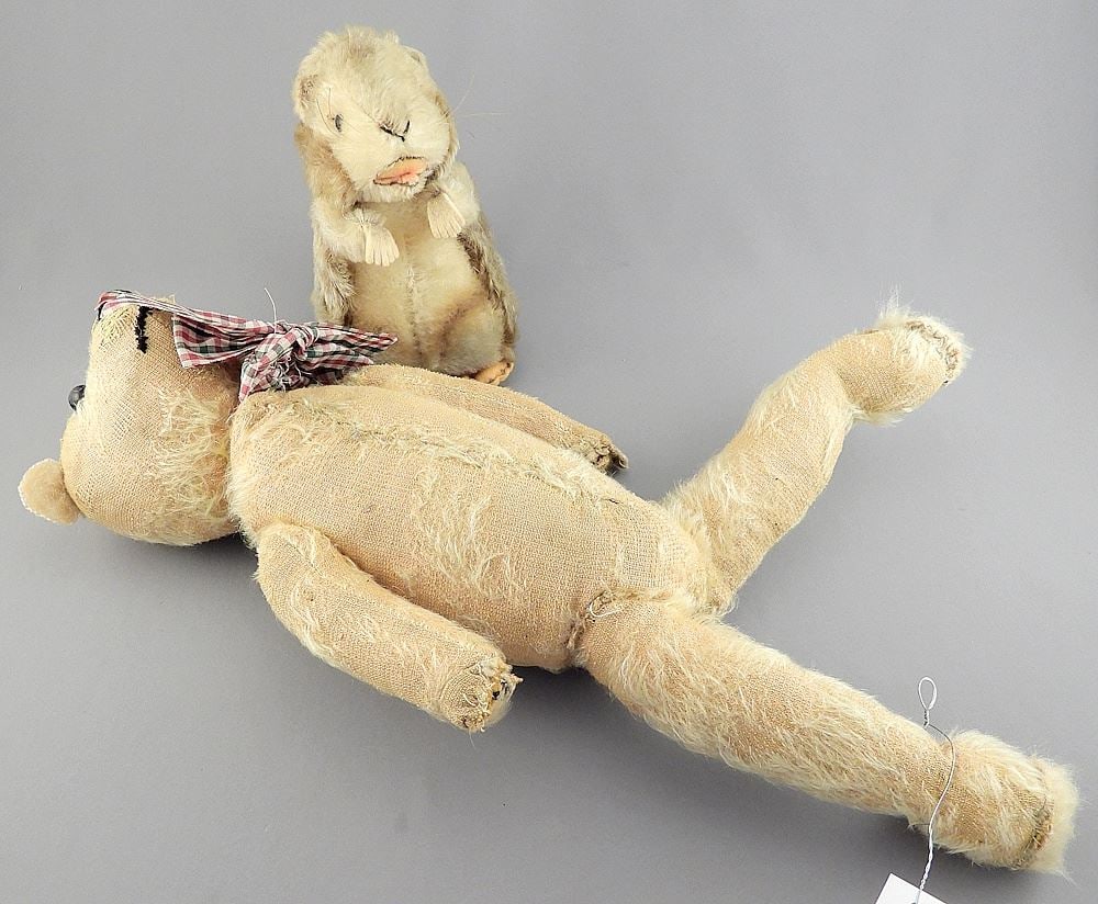 Steiff Animal & Vintage Mohair Bear, 7 & 18"h (as found). (1 of 5)