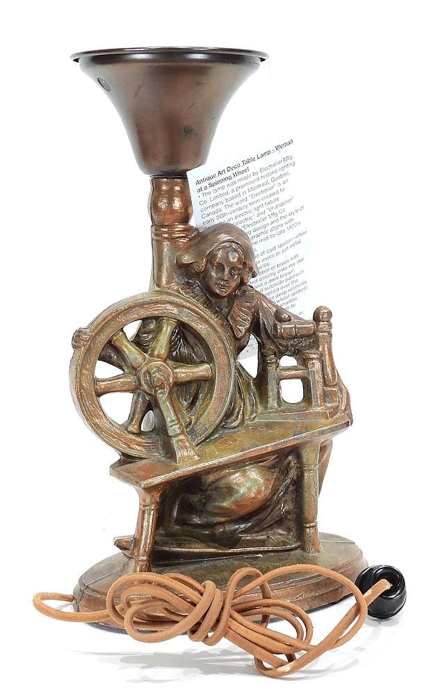 Electrolier Mfg. Co. Montreal "Spinning Wheel" Spelter Lamp Base, 14"h. (1 of 4)
