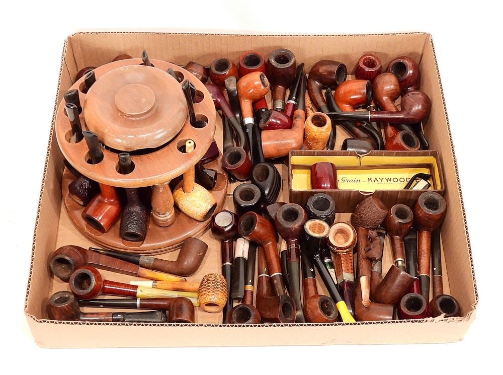 Collection of Briar & Wood Pipes w/ Stand. (1 of 2)