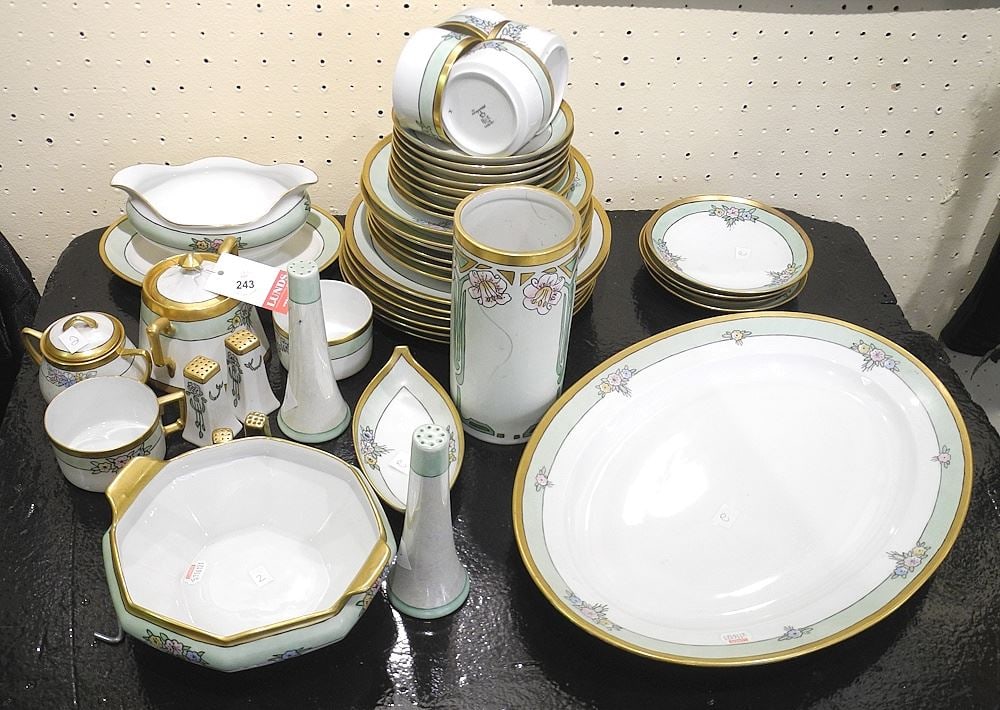 Collection of Hand Painted Porcelain Table Wares (vase cracked).: Collection of Hand Painted Porcelain Table Wares (vase cracked).