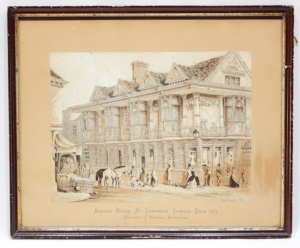Lithograph After Fred Russel, 14 x 17 3/8", "Ancient House Ipswich 1567 (1 of 2)