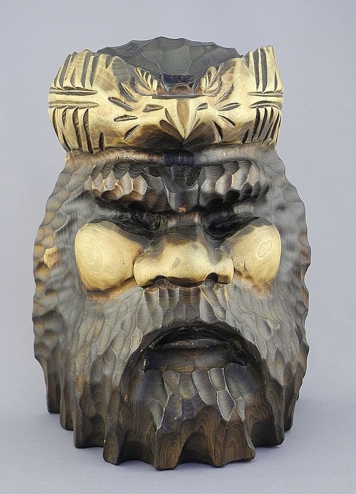 Japanese Carved Wood Folk Mask, 10"h.: Japanese Carved Wood Folk Mask, 10"h.